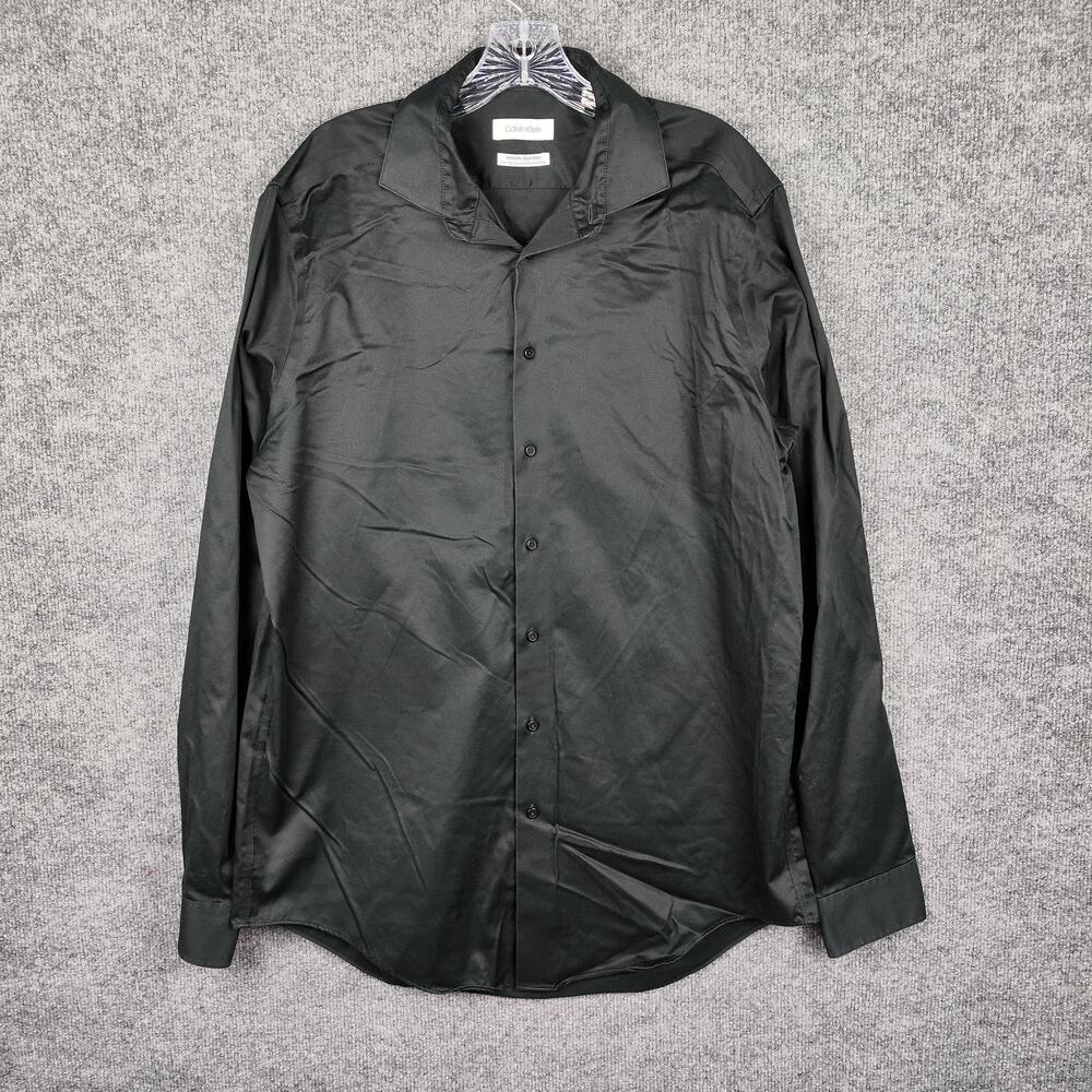 Calvin Klein Shirt Mens 16.5 36/37 Black Infinite Non-Iron Slim Stretch Dress